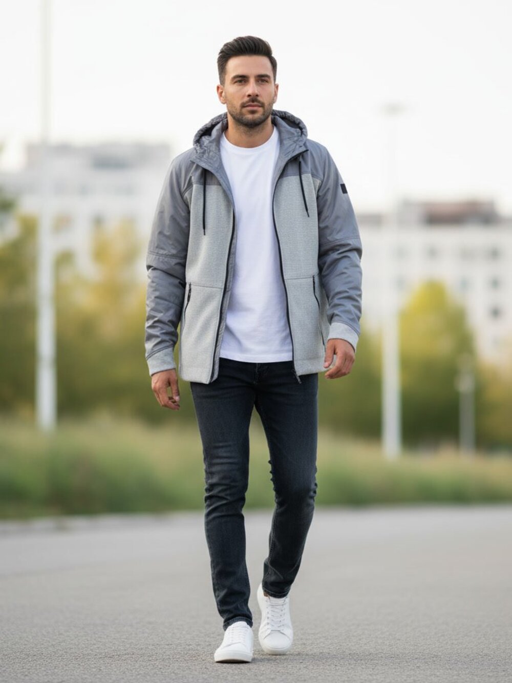 Under Armour Hooded Jacket Men's Large Gray Colorblock
